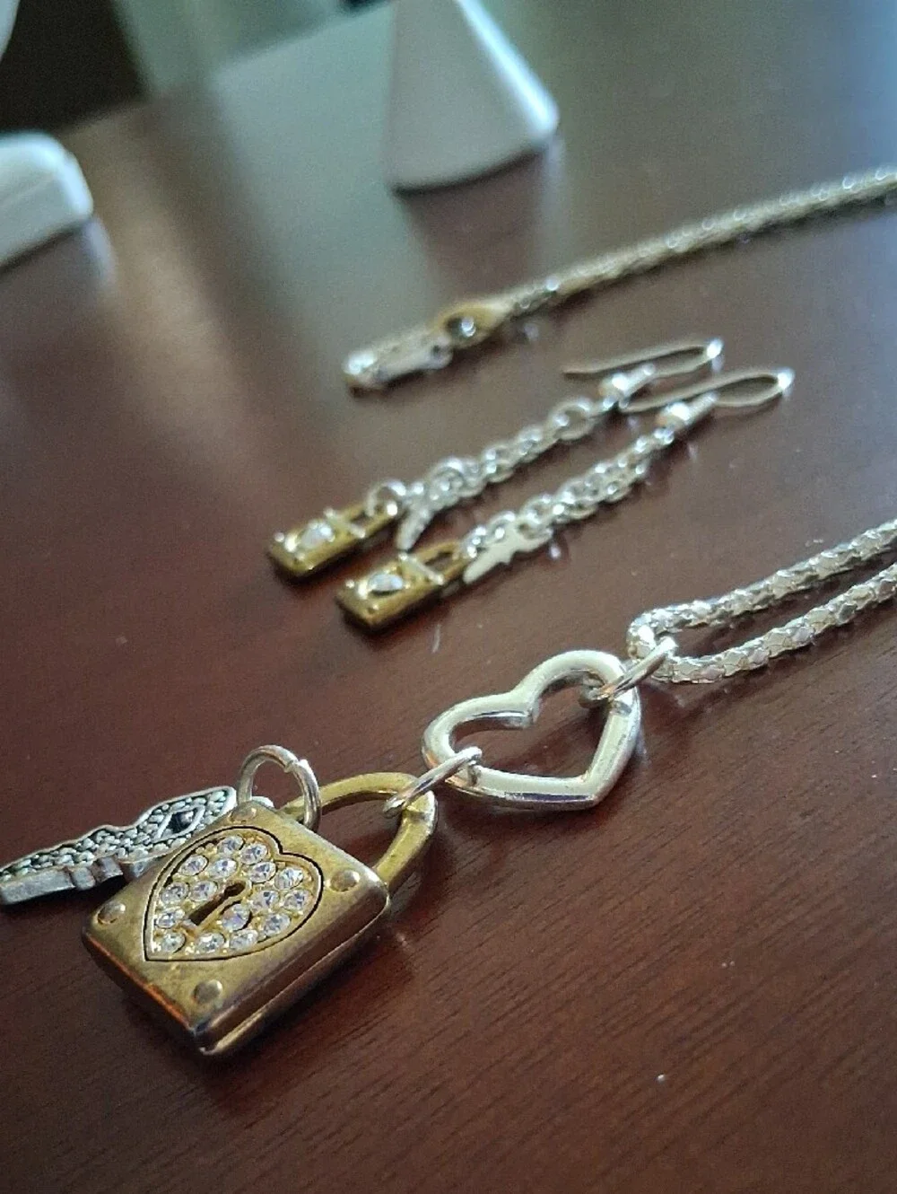 Two Tone Heart Padlock & Key Jewelry Set NN101
